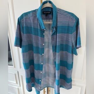 Mizzen+Main Teal and Gray Striped Casual Shirt